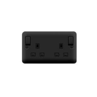 Click Deco Plus Matt Black 13A Ingot 2 Gang Double Pole Switched Socket Outlet With Outboard Rockers - DPMB836BK