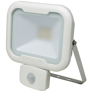 Robus REMY 10W LED flood light with PIR, IP65, White, 4000K with Junction Box