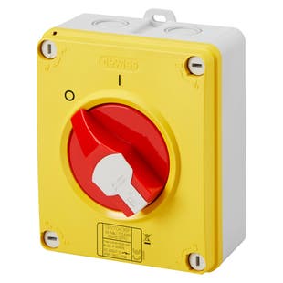 Gewiss GW70432 Isolator - HP - Emergency - Isolating Material Box - 16A 3P - Lockable Red Knob - IP66/67/69