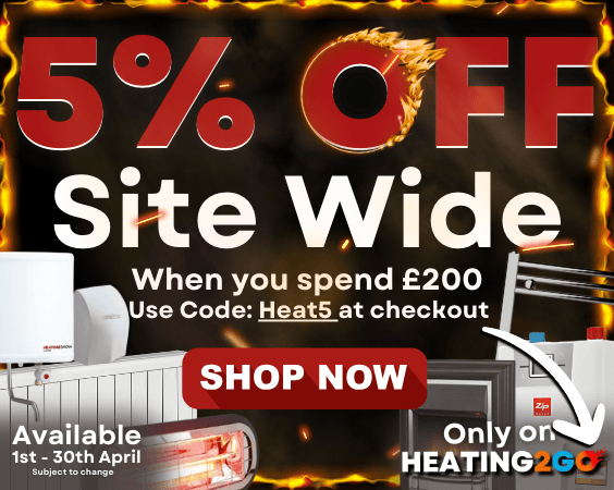 5% Off Site Wide when you spend over £200 (ex vat) only on Heating2Go | Use Code: Heat5 at checkout