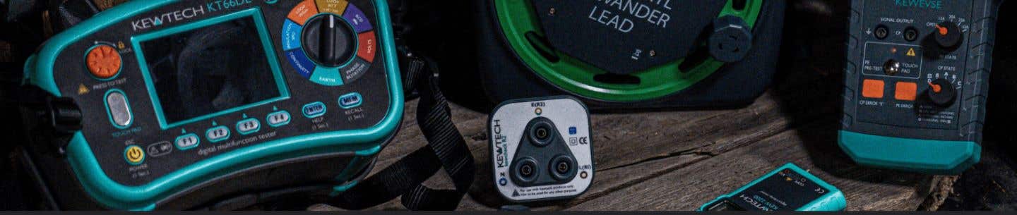 kewtech tools showcase with multi-function tester and accessories